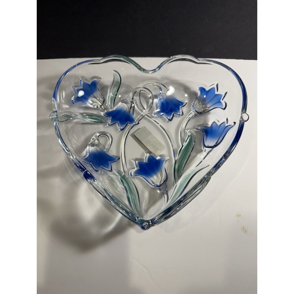 Mikasa Bluebells Greenblue Heart Crystal Bowl Germany Floral Dish